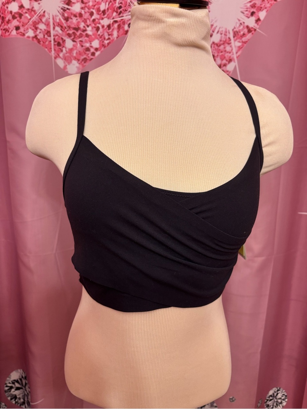 all in motion Black Ruched Wrap-Front Camisole